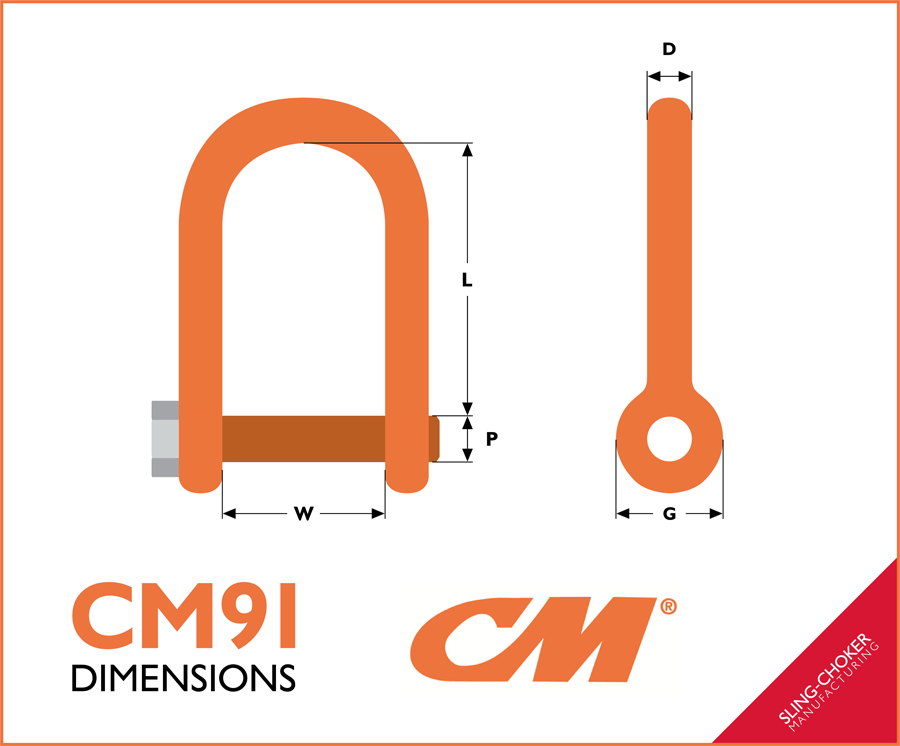 CM91 Long Reach Shackle Dimensions