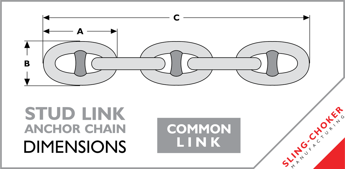Anchor Stud Link Heavy Duty Chain - Dimensions